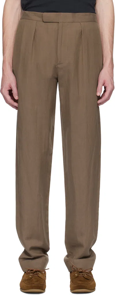 Ralph Lauren Brown Hand-tailored Silk-linen Suit Trousers In Espresso