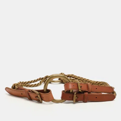 Pre-owned Ralph Lauren Brown Leather And Rope Braided Waist Belt M