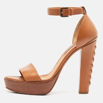 Pre-owned Polo Ralph Lauren Brown Leather Ankle Strap Sandals 40