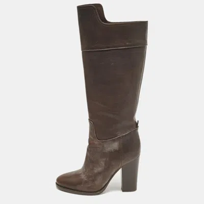 Pre-owned Polo Ralph Lauren Brown Leather Knee Length Boots Size 37.5