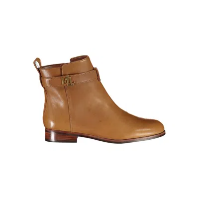 Ralph Lauren Brown Leather Women Boot In Gold