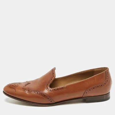 Pre-owned Ralph Lauren Brown Perforated Leather Quincy Loafers Size 41