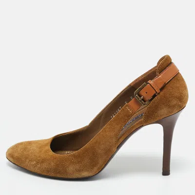 Pre-owned Ralph Lauren Brown Suede Side Buckle Round Toe Pumps Size 39