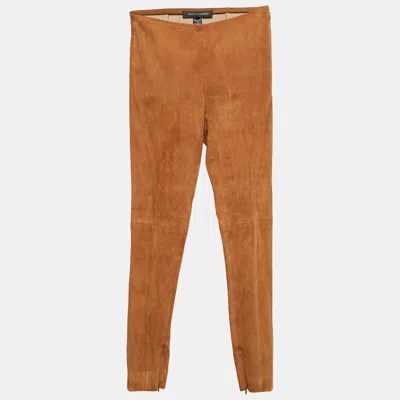 Pre-owned Ralph Lauren Brown Suede Skinny Trousers S