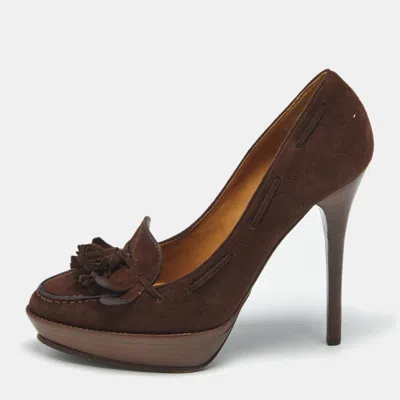 Pre-owned Ralph Lauren Brown Suede Tassel Platform Loafer Pumps Size 39