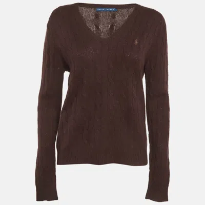Pre-owned Ralph Lauren Brown Wool Blend Cable Knit Sweater L