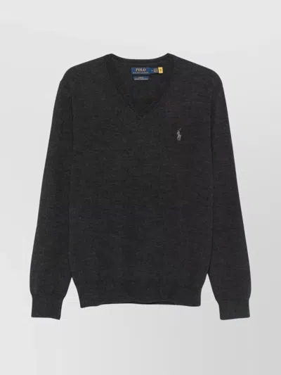 Ralph Lauren Brushed Fine Knit V-neck Sweater In Black