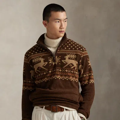 Ralph Lauren Brushed Fleece Quarter-zip Pullover In Brown