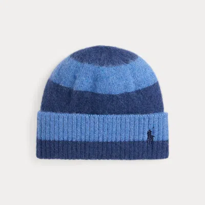 Ralph Lauren Brushed Wool Striped Beanie In Blue
