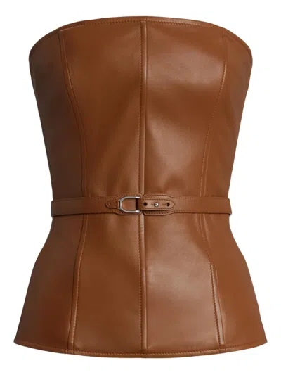 Ralph Lauren Buckle-detail Strapless Top In Brown