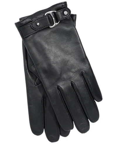 Ralph Lauren Buckle Leather Gloves In Black
