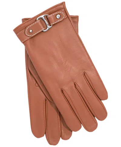 Ralph Lauren Buckle Leather Gloves In Cuoio