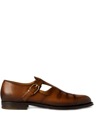 Ralph Lauren Buckle Leather Loafers In Brown