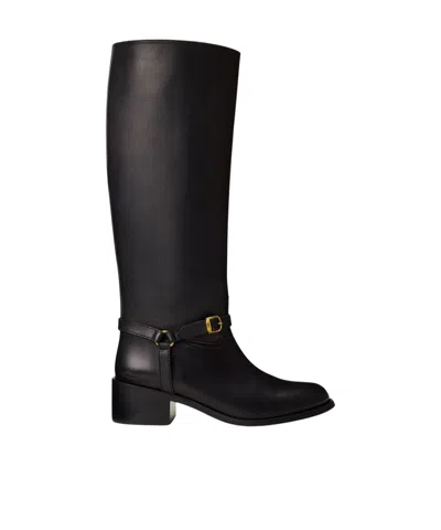 Ralph Lauren Harness Burnished Leather Riding Boot In Black
