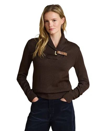 Ralph Lauren Buckle Trim Cotton Blend Sweater In Brown