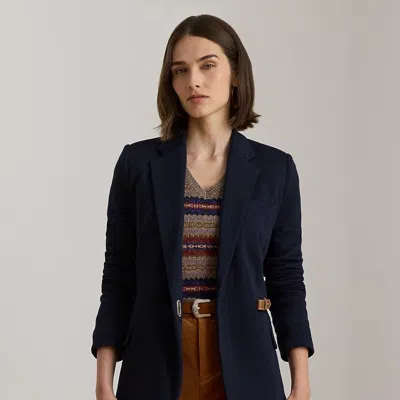 Ralph Lauren Buckle-trim Herringbone Jacquard Blazer In Blue