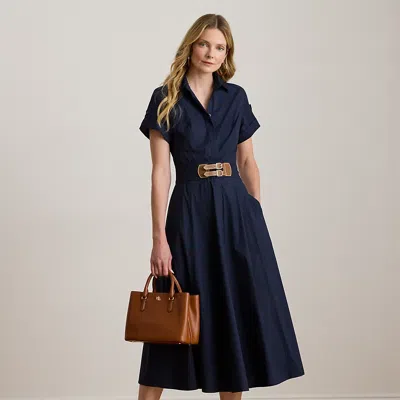 Ralph Lauren Buckle-trim Stretch-cotton Blend Dress In Blue