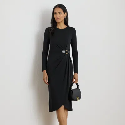 Ralph Lauren Buckle-trim Stretch Jersey Dress In Black