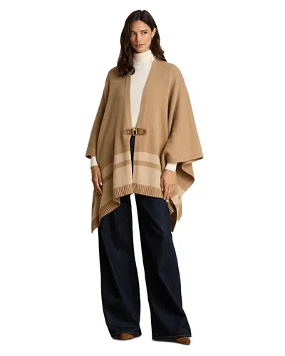 Ralph Lauren Buckle Trim Wool And Cashmere Poncho Sweater In Multi