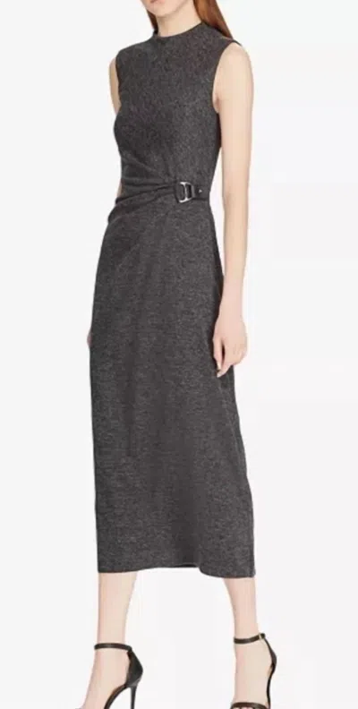 Ralph Lauren Buckled Mock Neck Midi Dress In Heather Charcoal In Gray