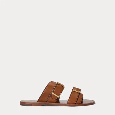 Polo Ralph Lauren Buckled-strap Leather Sandal In Cuoio In Brown