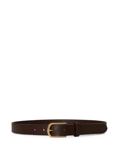 Ralph Lauren Rounded Buckle Leather Skinny Belt In Brown