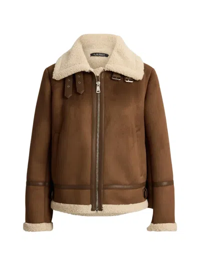 Ralph Lauren Buckle-trim Faux-suede Jacket In Brown