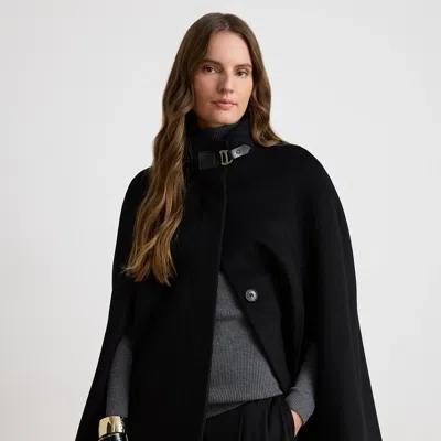 Ralph Lauren Buckle-trim Wool-blend Mockneck Cape In Black