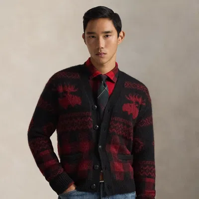 Ralph Lauren Buffalo Check Moose-graphic Cardigan In Black