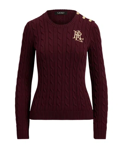 Ralph Lauren Burgundy Cable-knit Crewneck Sweater