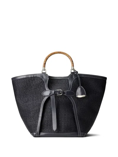 Ralph Lauren Burl Wood Braided Large Tote Bag In Blue
