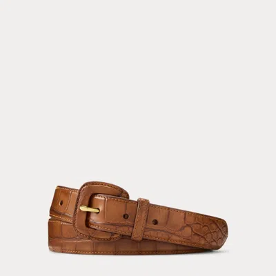 Ralph Lauren Burnished Alligator Belt In Brown