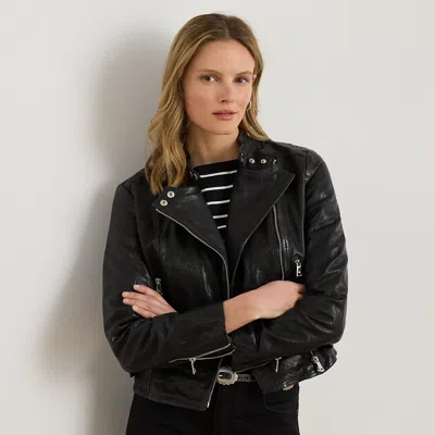 Ralph Lauren Burnished Leather Moto Jacket In Polo Black