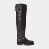 Ralph Lauren Burnished Leather Tall Moto Boot In Black