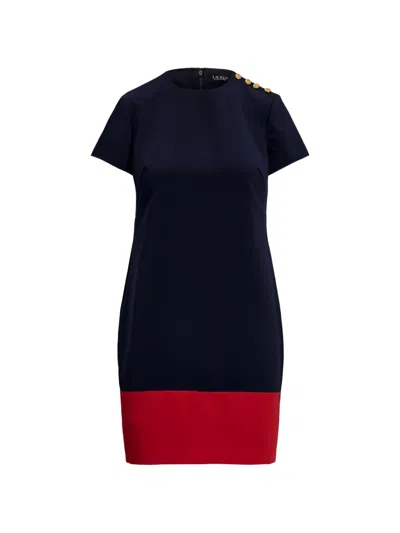 Ralph Lauren Button Colour-block Mini Dress In Blue