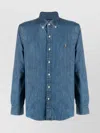 Ralph Lauren Button-down Collar Denim Shirt With Curved Hem In Blue