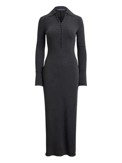 Ralph Lauren Button-front Flared Midi Dress In Gray