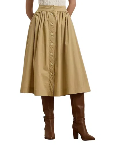 Ralph Lauren Button-front Gathered Skirt In Brown
