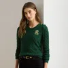 Ralph Lauren Button-trim Cable-knit Cotton Sweater In Green