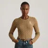 Ralph Lauren Button-trim Cable-knit Cotton Sweater In Brown