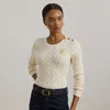 Ralph Lauren Button-trim Cable-knit Cotton Sweater In White