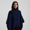 Ralph Lauren Button-trim Cable-knit Mockneck Poncho In Blue