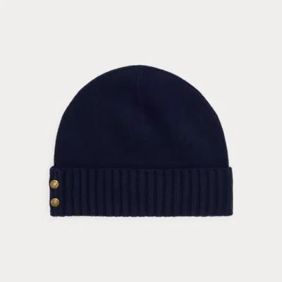 Ralph Lauren Button-trim Knit Beanie In Blue