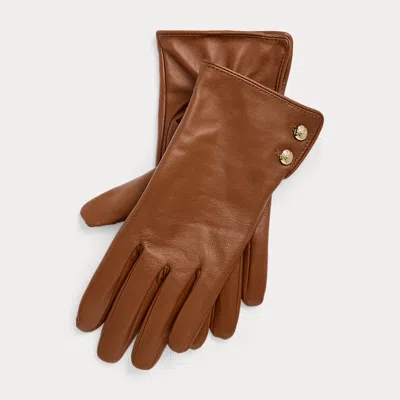Ralph Lauren Button-trim Sheepskin Tech Gloves In Brown