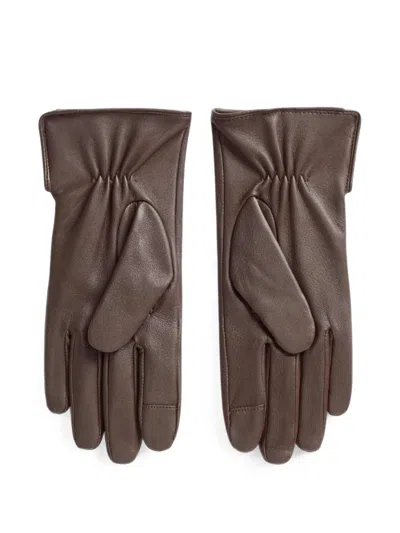 Ralph Lauren Button-detail Leather Gloves In Brown