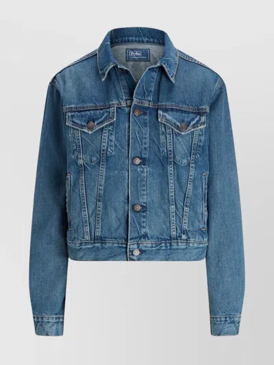 Ralph Lauren Buttoned-cuff Denim Jacket With Chest And Side Pockets In Blue