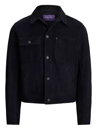 Ralph Lauren Buttoned Leather Jacket In Blue