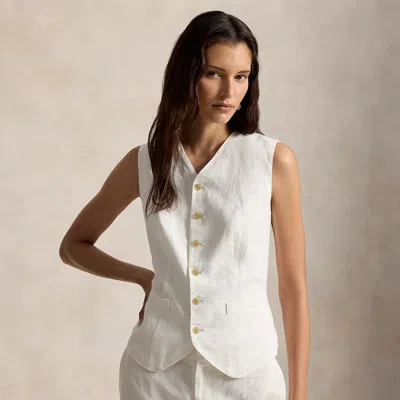 Polo Ralph Lauren Buttoned Linen Vest In Nevis In White
