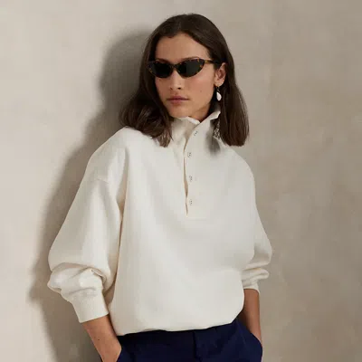 Ralph Lauren Buttoned-placket Fleece Mockneck In Deckwash White