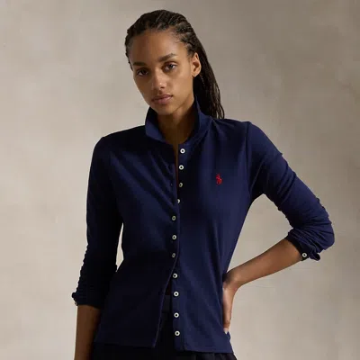 Polo Ralph Lauren Buttoned-placket Long-sleeve Polo Shirt In Newport Navy